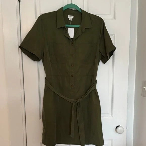 J. Crew Factory | Dresses | Nwt J Crew Green Cuffed Sleeve Shirt Dress |  Poshmark